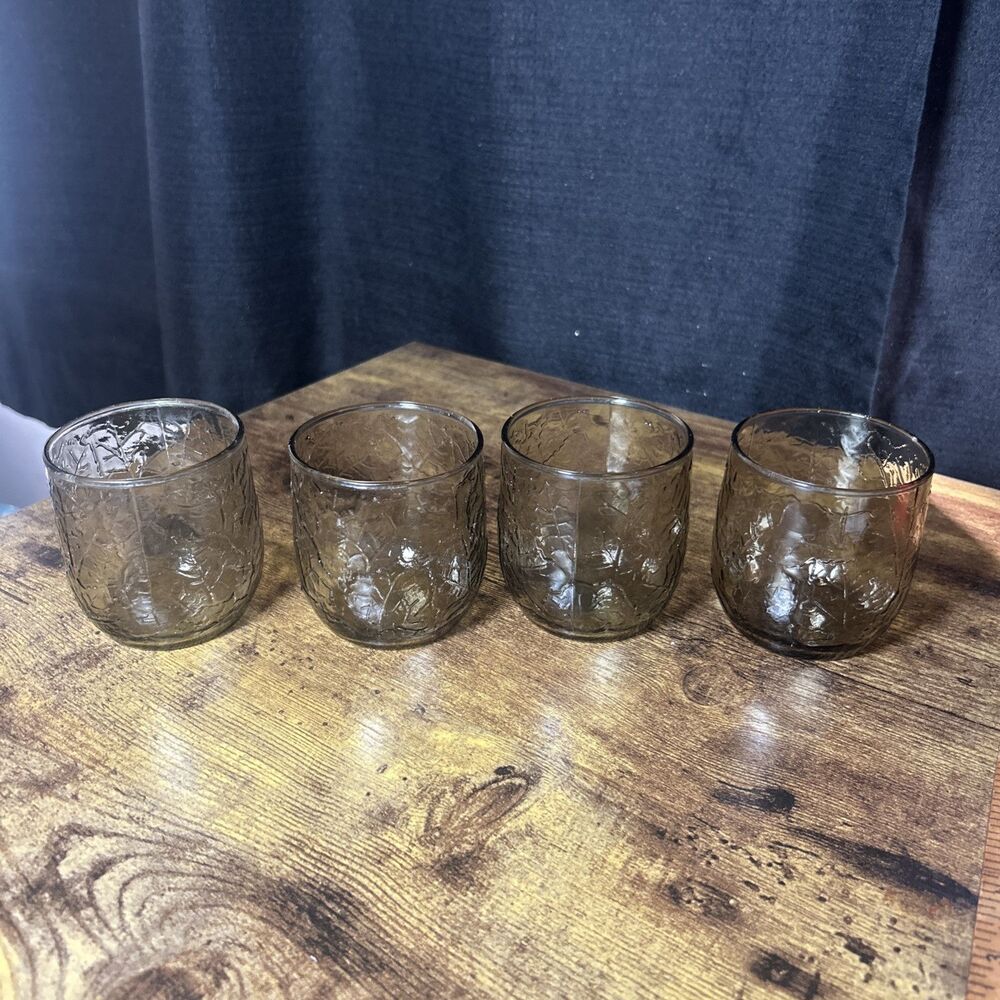 Anchor Hocking Sherwood Spicy Brown on the Rocks set of four Short Glasses 70’s - Picture 3 of 10